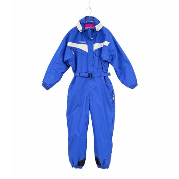 Columbia Pants - Columbia Women's Blue Retro 1/2 Zip Belted Ski Snowboard Snow Bib Snowsuit